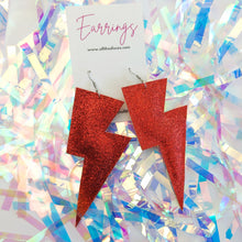 Load image into Gallery viewer, Red Fine Glitter - Super Disco Bolt Lightning Bolt Earrings