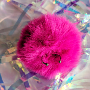 Hot Pink Giant Fluffy Pom-Pom Ring