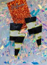 Load image into Gallery viewer, Halloween '24 Beetlejuice Inspired Super Disco Bolt Lightning Bolt Earrings