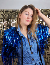 Load image into Gallery viewer, Blue Tinsel Party/Festival Cape