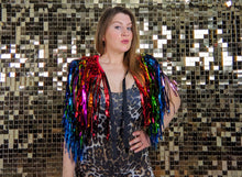 Load image into Gallery viewer, Rainbow Cascade - Disco Party Tinsel Festival Cape
