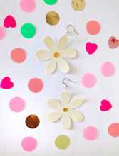 Load image into Gallery viewer, Medium Spring Flower Dangle Earrings - White Glitter Petal