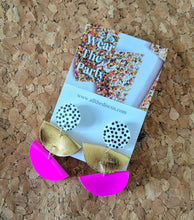 Load image into Gallery viewer, Spot, Gold, Pink Fan Statement Stud Dangle Earrings