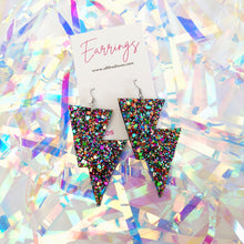 Load image into Gallery viewer, Deep Purple Glitter - Disco Bolt Lightning Bolt Earrings