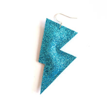 Load image into Gallery viewer, Turquoise Fine Glitter Disco Bolt Lightning Bolt Earrings