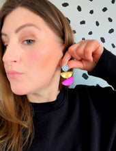Load image into Gallery viewer, Spot, Gold, Pink Fan Statement Stud Dangle Earrings