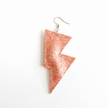 Load image into Gallery viewer, Rose Gold Fine Glitter Disco Bolt Lightning Bolt Earrings