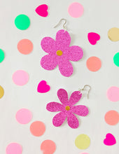 Load image into Gallery viewer, Medium Spring Flower Dangle Earrings - Pink Glitter Mixed Petal