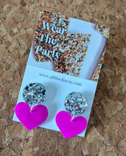 Load image into Gallery viewer, Silver and Pink Heart Statement Studs