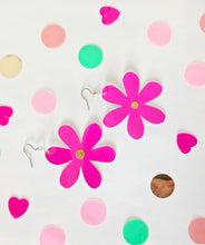 Load image into Gallery viewer, Medium Spring Flower Dangle Earrings - Patent Pink Petal