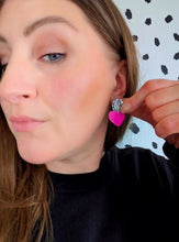 Load image into Gallery viewer, Silver and Pink Heart Statement Studs
