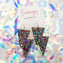Load image into Gallery viewer, Deep Purple Glitter - Disco Bolt Lightning Bolt Earrings
