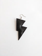 Load image into Gallery viewer, Black Fine Glitter Disco Bolt Lightning Bolt Earrings
