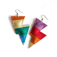 Load image into Gallery viewer, Rainbow Disco Bolt Lightning Bolt Earrings