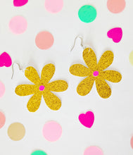 Load image into Gallery viewer, Medium Spring Flower Dangle Earrings - Gold Glitter Petal