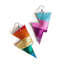 Load image into Gallery viewer, Rainbow Disco Bolt Lightning Bolt Earrings