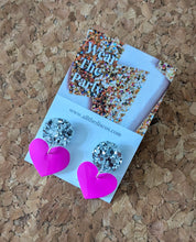 Load image into Gallery viewer, Silver and Pink Heart Statement Studs