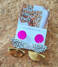 Load image into Gallery viewer, Pink, Spot, Gold Fan Statement Stud Dangle Earrings