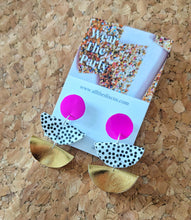 Load image into Gallery viewer, Pink, Spot, Gold Fan Statement Stud Dangle Earrings