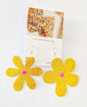 Load image into Gallery viewer, Medium Spring Flower Dangle Earrings - Gold Glitter Petal