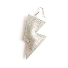 Load image into Gallery viewer, Silver Fine Glitter Disco Bolt Lightning Bolt Earrings