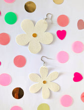 Load image into Gallery viewer, Medium Spring Flower Dangle Earrings - White Glitter Petal