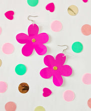 Load image into Gallery viewer, Medium Spring Flower Dangle Earrings - Patent Pink Petal