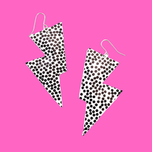 Load image into Gallery viewer, Spotty Matte Leatherette - Disco Bolt Lightning Bolt Earrings