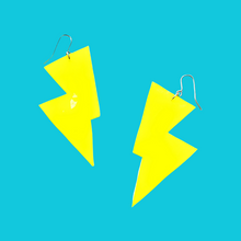 Load image into Gallery viewer, Neon Yellow Patent Leatherette - Disco Bolt Lightning Bolt Earrings