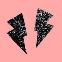 Load image into Gallery viewer, Jet Black Glitter - Disco Bolt Lightning Bolt Earrings