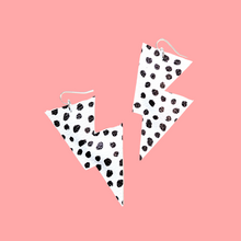 Load image into Gallery viewer, Dalmatian Matte Leatherette Disco Bolt - Lightning Bolt Earrings