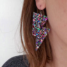 Load image into Gallery viewer, Deep Purple Glitter - Disco Bolt Lightning Bolt Earrings