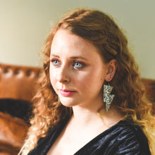 Load image into Gallery viewer, Disco Ball Silver Glitter - Disco Bolt Lightning Bolt Earrings