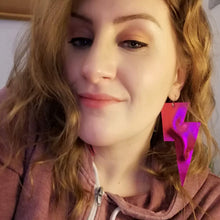 Load image into Gallery viewer, Pink Metallic Leatherette - Super Disco Bolt Oversized Lightning Bolt Earrings