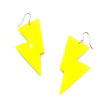 Load image into Gallery viewer, Neon Yellow Patent Leatherette - Disco Bolt Lightning Bolt Earrings