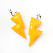 Load image into Gallery viewer, Neon Orange Patent Leatherette - Disco Bolt Lightning Bolt Earrings