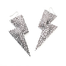 Load image into Gallery viewer, Spotty Matte Leatherette - Super Disco Bolt Oversized Lightning Bolt Earrings