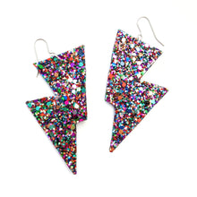Load image into Gallery viewer, Deep Purple Glitter - Disco Bolt Lightning Bolt Earrings