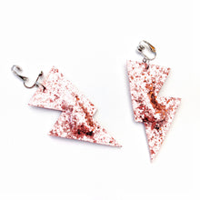 Load image into Gallery viewer, Rose Gold Glitter - Disco Bolt Lightning Bolt Earrings