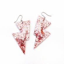 Load image into Gallery viewer, Rose Gold Glitter - Disco Bolt Lightning Bolt Earrings