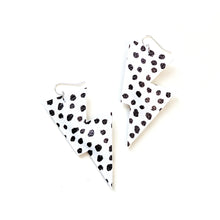 Load image into Gallery viewer, Dalmatian Matte Leatherette Disco Bolt - Lightning Bolt Earrings