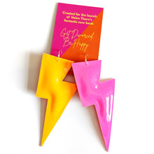 Load image into Gallery viewer, Super Disco Bolt Lightning Bolt Earrings - Neon Pink and Orange