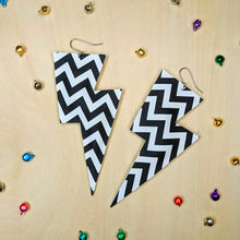 Load image into Gallery viewer, Zig Zag Leatherette - Super Disco Bolt Lightning Bolt Earrings