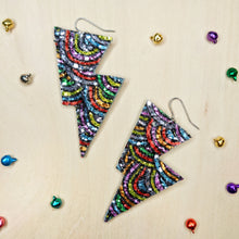 Load image into Gallery viewer, Rainbow Pattern Glitter - Disco Bolt Lightning Bolt Earrings