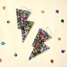 Load image into Gallery viewer, Rainbow Pattern Glitter - Disco Bolt Lightning Bolt Earrings