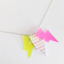 Load image into Gallery viewer, Disco Bolt Triple Bolt Pendant Necklace - Yellow, Rainbow and Pink
