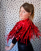 Load image into Gallery viewer, Red Tinsel Party/Festival Cape