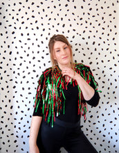 Load image into Gallery viewer, Red and Green Tinsel Party/Festival Cape