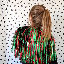 Load image into Gallery viewer, Red and Green Tinsel Party/Festival Cape