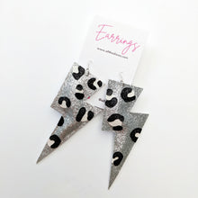 Load image into Gallery viewer, Super Disco Bolt Lightning Bolt Earrings - Snow Leopard Silver